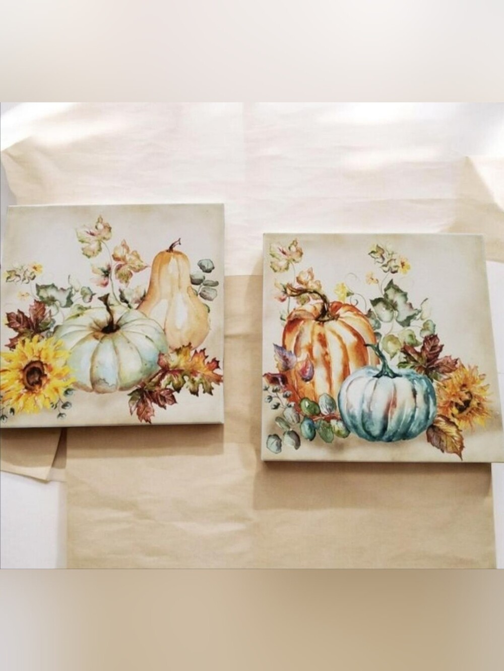 2 Watercolor Harvest Pumpkins Canvas Art Prints